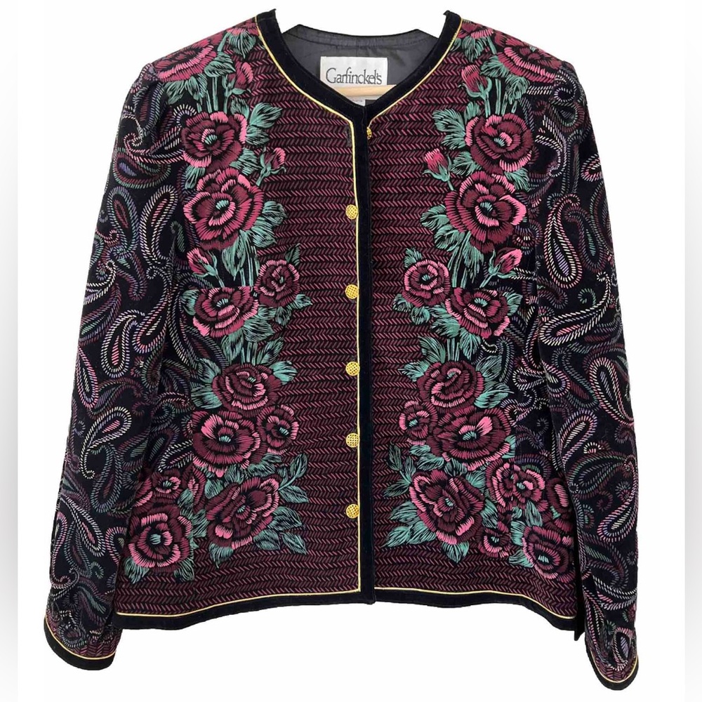 Garfinckel’s Jacket 100% Cotton Paisley & Floral pattern Vintage